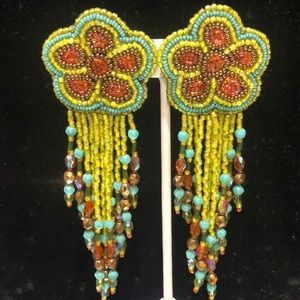 Vintage Hand-Beaded Vacation Ready Large Statement Earrings-Boutuque